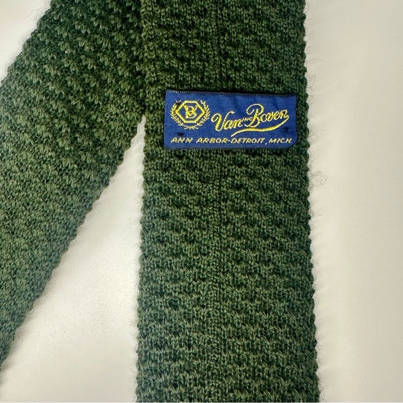 🥂SOLD🥂100% Wool Knit Dark Green Slim Van Boven Straight Edged Tie 2.75” - Picture 9 of 9
